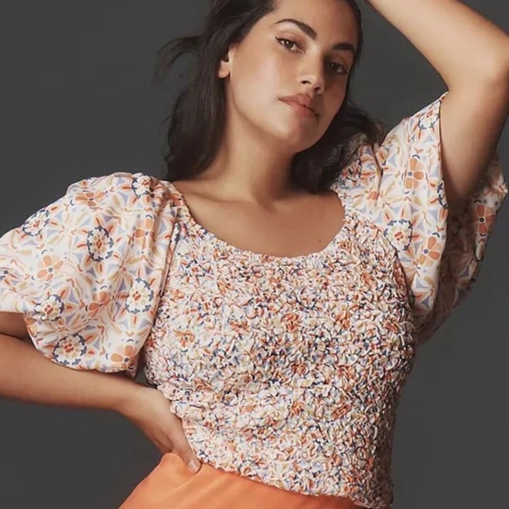 Anthropologie Left Coast DOLAN Smocked Puff Sleeve Top